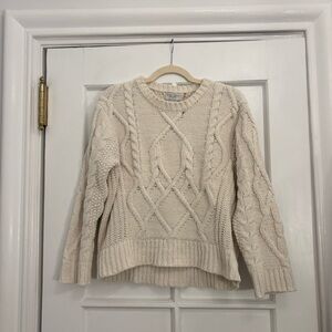Cream Chenille Cable Knit Crewneck Sweater